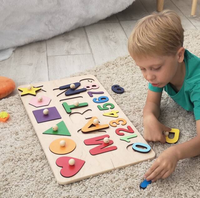Personalized Name Puzzle With Pegs Montessori Wooden Toy - image 1