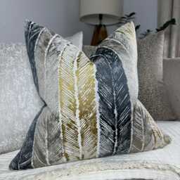 Harlequin Walchia Cushion Cover Textured Chevron Stripe Designer Fabric in Charcoal, Mocha & Brass - thumbnail 1