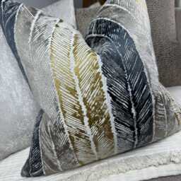 Harlequin Walchia Cushion Cover Textured Chevron Stripe Designer Fabric in Charcoal, Mocha & Brass - thumbnail 2