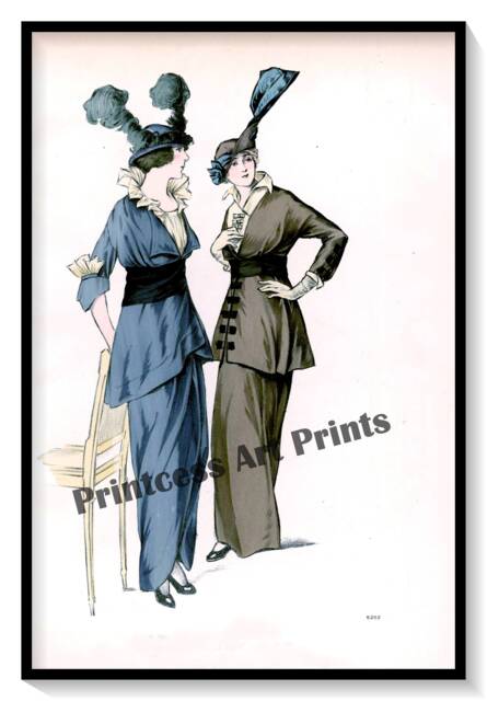 Edwardian Fashion Illustrations Set Of 6 Art Prints Women's Dresses, Coats, Hats - image 1
