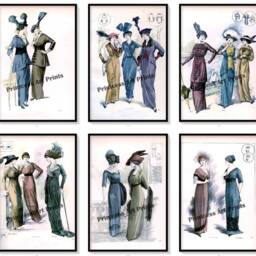 Edwardian Fashion Illustrations Set Of 6 Art Prints Women's Dresses, Coats, Hats - thumbnail 2