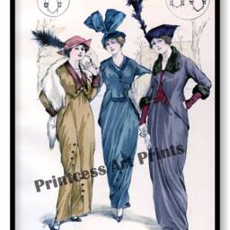 Edwardian Fashion Illustrations Set Of 6 Art Prints Women's Dresses, Coats, Hats - thumbnail 3