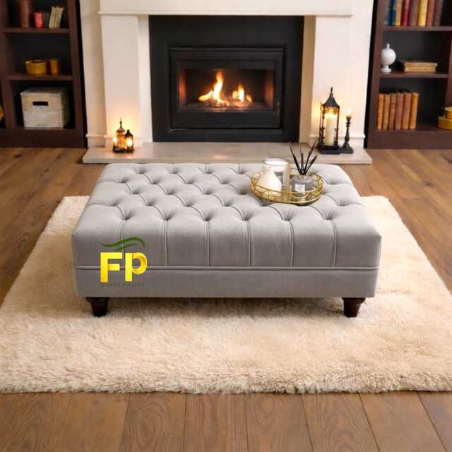 Silver Large Deep Cushioned Handmade Chesterfield Footstool Coffee Table - image 1