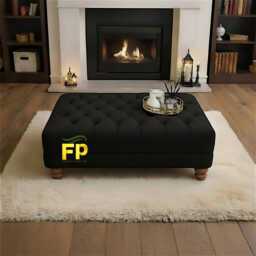 Silver Large Deep Cushioned Handmade Chesterfield Footstool Coffee Table - thumbnail 2