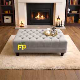 Silver Large Deep Cushioned Handmade Chesterfield Footstool Coffee Table