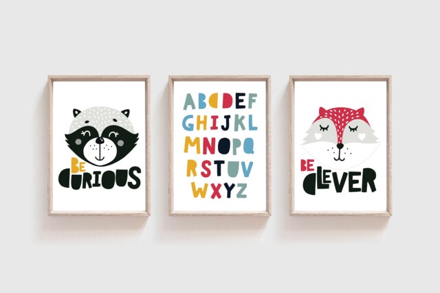 Set Of 3 Boys Nursery Prints, Bedroom Decor, Playroom Monochrome Prints Woodland Nursery, Wall Art - image 1