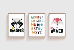 Set Of 3 Boys Nursery Prints, Bedroom Decor, Playroom Monochrome Prints Woodland Nursery, Wall Art - thumbnail 1