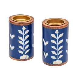 Handmade Bone Inlay Candle Holder Set - Decorative Home Accent - thumbnail 4