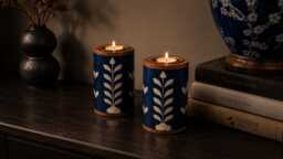 Handmade Bone Inlay Candle Holder Set - Decorative Home Accent - thumbnail 1