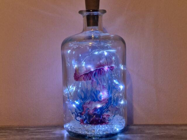 Jellyfish Bottle Lamp, Ocean Themed, Trending Handmade Gift - image 1