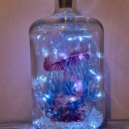 Jellyfish Bottle Lamp, Ocean Themed, Trending Handmade Gift - thumbnail 2
