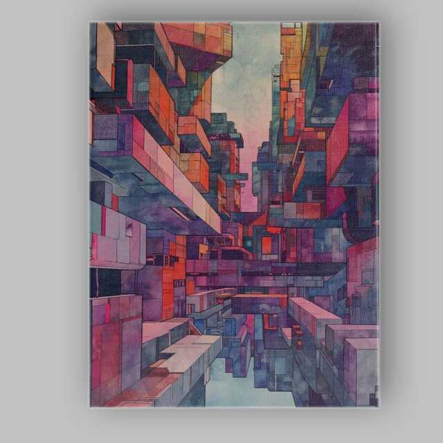 Abstract Geometric Urban City Blocks Modern Architecture Canvas Wall Art Print Decor Picture Ready To Hang - image 1