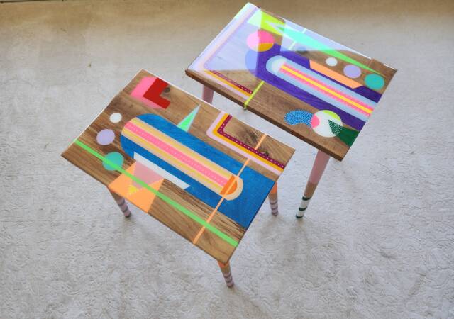 Rainbow Epoxy Resin Side Table, Funky Geometric Art Decor - image 1
