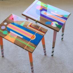 Rainbow Epoxy Resin Side Table, Funky Geometric Art Decor - thumbnail 3