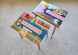 Rainbow Epoxy Resin Side Table, Funky Geometric Art Decor - thumbnail 1