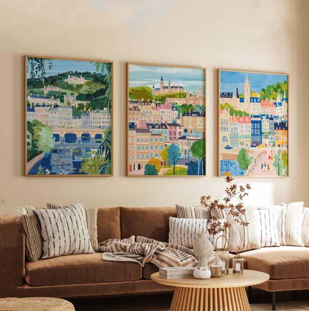 Set Of 3 Bath Posters, England Travel UK Wall Art Prints, Historic City Poster Set, Georgian Architecture Prints - image 1