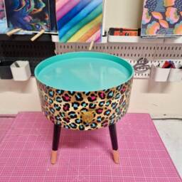 Mint Green & Pink Leopard Round Bedside Table . Fun Bright Home Decor Ideal For Nightstand Or Side Table. Cheetah Print Gold Design - thumbnail 4