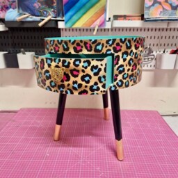 Mint Green & Pink Leopard Round Bedside Table . Fun Bright Home Decor Ideal For Nightstand Or Side Table. Cheetah Print Gold Design - thumbnail 2