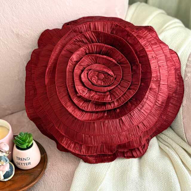 Rust Crushed Silk Ruffled Rose Modern Round 16 Inch Pillow Cover - image 1