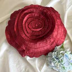 Rust Crushed Silk Ruffled Rose Modern Round 16 Inch Pillow Cover - thumbnail 2