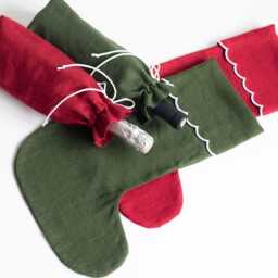 Linen Christmas Stocking - Red & Green With Scalloped Edge - thumbnail 3