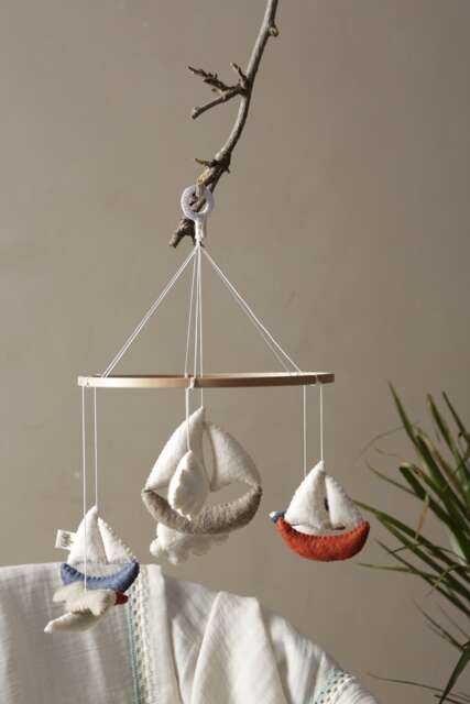 Marina Baby Mobile For Playroom, Baby Nursery Decor, Hanging Mobile, Shower & Kids Decor, Coast, Seagull, Sea, Boat, Neutral, Felt, Handmade - image 1