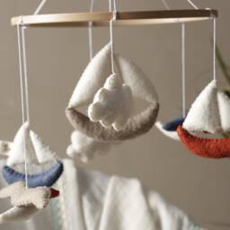 Marina Baby Mobile For Playroom, Baby Nursery Decor, Hanging Mobile, Shower & Kids Decor, Coast, Seagull, Sea, Boat, Neutral, Felt, Handmade - thumbnail 2