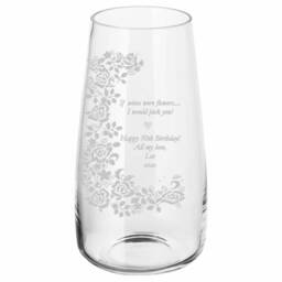 Personalised Rose Vase 30cm Clear Crystal Glass Vase With Rose Frieze Design & Your Message - thumbnail 1