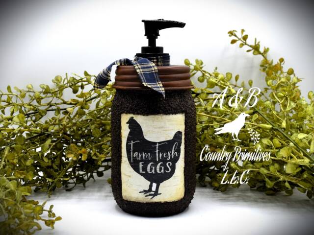 Farm Fresh Eggs Mason Jar Hand Soap Dispenser, Country Farmhouse Bathroom Or Kitchen, Primitive, Chicken Themed Home Decor - image 1
