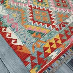 Multicolour Rug, Handmade Artisan Afghan Turkish Scandinavian Navajo Bohemian Flatweave Wool Kilim 144x100 cm - thumbnail 2