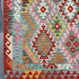 Multicolour Rug, Handmade Artisan Afghan Turkish Scandinavian Navajo Bohemian Flatweave Wool Kilim 144x100 cm - thumbnail 4