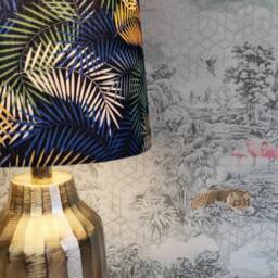 Navy Botanical Leaves Extra Tall Cone Lampshade, Conical Fat Lamp Shade - thumbnail 2