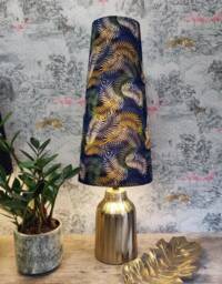 Navy Botanical Leaves Extra Tall Cone Lampshade, Conical Fat Lamp Shade - thumbnail 1