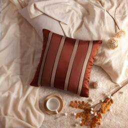 Cinnamon Copper & Tan Pillow, Throw Pillow Cover, Decorative Cushion Covers, Accent Silk Blend Blend, Striped Pillow - thumbnail 3