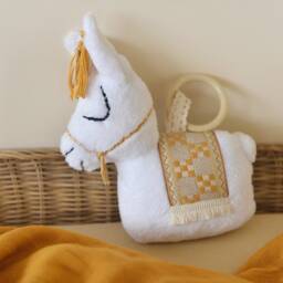 Llama Rattle Toy - Mustard Peruvian Nursery Decor - thumbnail 2
