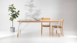 Dining Table in Oak Wood, White Steel Legs, Made Italy