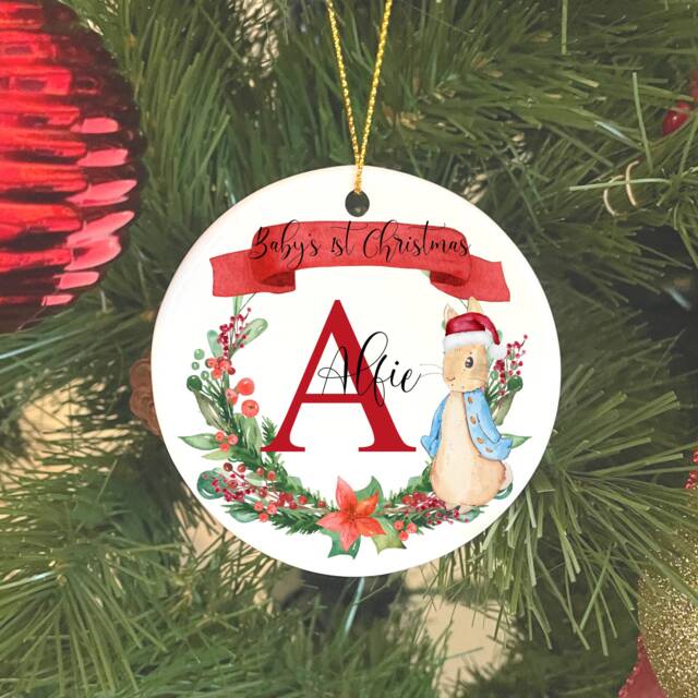 Personalised First Christmas Ornament , Keepsake, Baby's 1st Bauble, Gift For Christmas, Bunny Rabbit Bauble - image 1