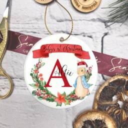Personalised First Christmas Ornament , Keepsake, Baby's 1st Bauble, Gift For Christmas, Bunny Rabbit Bauble - thumbnail 2