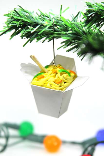 Lo Mein Takeout Box Ornament - Handmade Chinese Foodie Christmas Decor - image 1