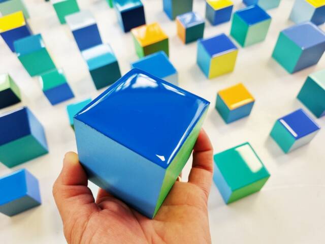 Hand-Painted Wooden Cubes, Floating 3D Geometric Wall Art, Epoxy Resin Blocks, Custom Quantity, Modern Home Office Decor - image 1