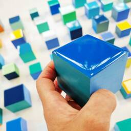 Hand-Painted Wooden Cubes, Floating 3D Geometric Wall Art, Epoxy Resin Blocks, Custom Quantity, Modern Home Office Decor - thumbnail 2