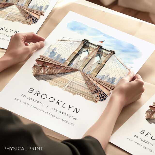 Brooklyn Bridge Wall Art, New York Travel Poster, City Prints, Holiday Destination Watercolor Print, Illustration - image 1