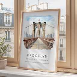 Brooklyn Bridge Wall Art, New York Travel Poster, City Prints, Holiday Destination Watercolor Print, Illustration - thumbnail 3