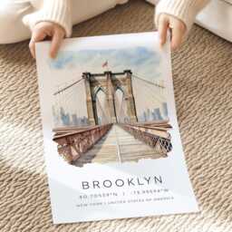 Brooklyn Bridge Wall Art, New York Travel Poster, City Prints, Holiday Destination Watercolor Print, Illustration - thumbnail 2