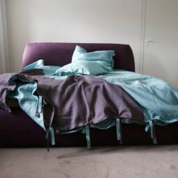 Aqua & Charcoal Linen Bedding Set Stone Washed Duvet Cover + 2 Pillowcases - thumbnail 3