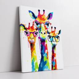 Colorful Giraffe Group Glasses Abstract Oil Painting Style Wall Art, Framed Canvas Poster Print, Home Kitchen Office Room Decor, Gifts - thumbnail 2