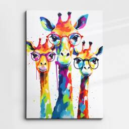 Colorful Giraffe Group Glasses Abstract Oil Painting Style Wall Art, Framed Canvas Poster Print, Home Kitchen Office Room Decor, Gifts - thumbnail 3