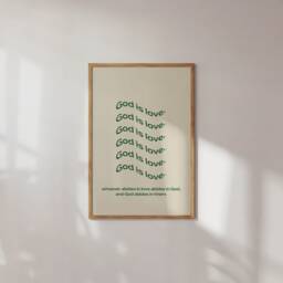 God Is Love Green Wavy Printed Poster -Christian Aesthetic Faith - Modern Scripture Decor Bible Verse Prints Christian Home - thumbnail 3