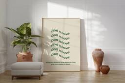 God Is Love Green Wavy Printed Poster -Christian Aesthetic Faith - Modern Scripture Decor Bible Verse Prints Christian Home - thumbnail 1