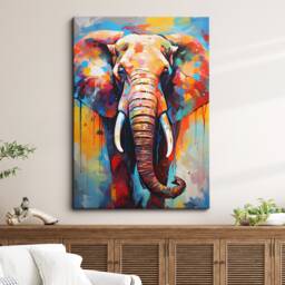 Elephant Animal Abstract Oil Painting Colourful Paint Splatter Style Wall Art Framed Canvas Poster Print, Home/Office Room Decor Gifts - thumbnail 1